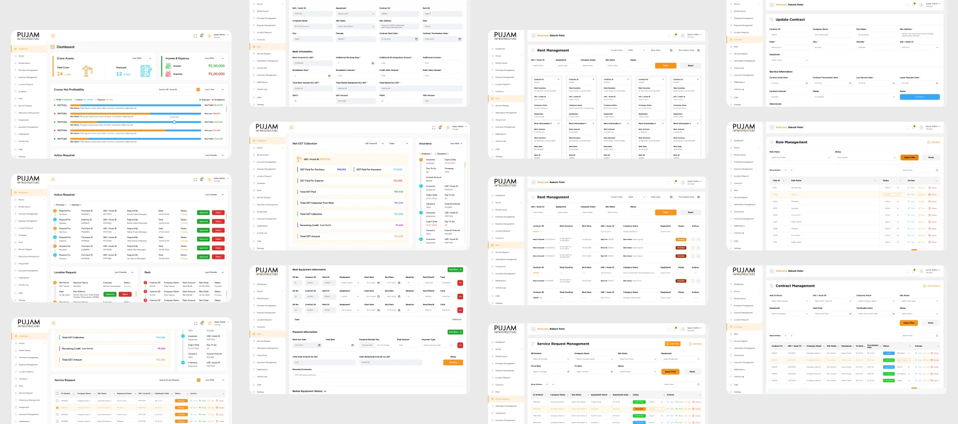 Pujam equipment rental ERP dashboard - "Stay Focused" interface screen